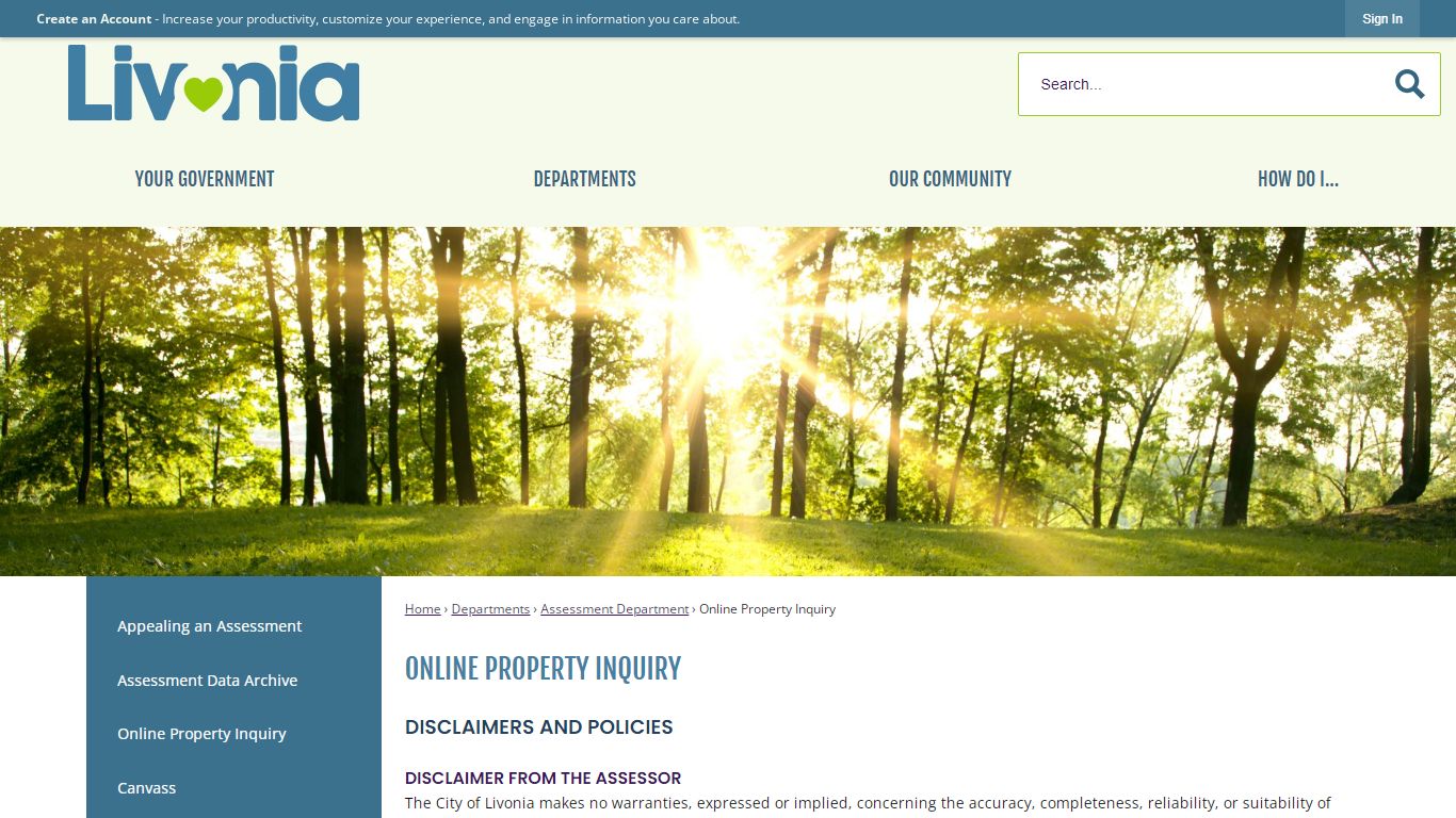 Online Property Inquiry | Livonia, MI